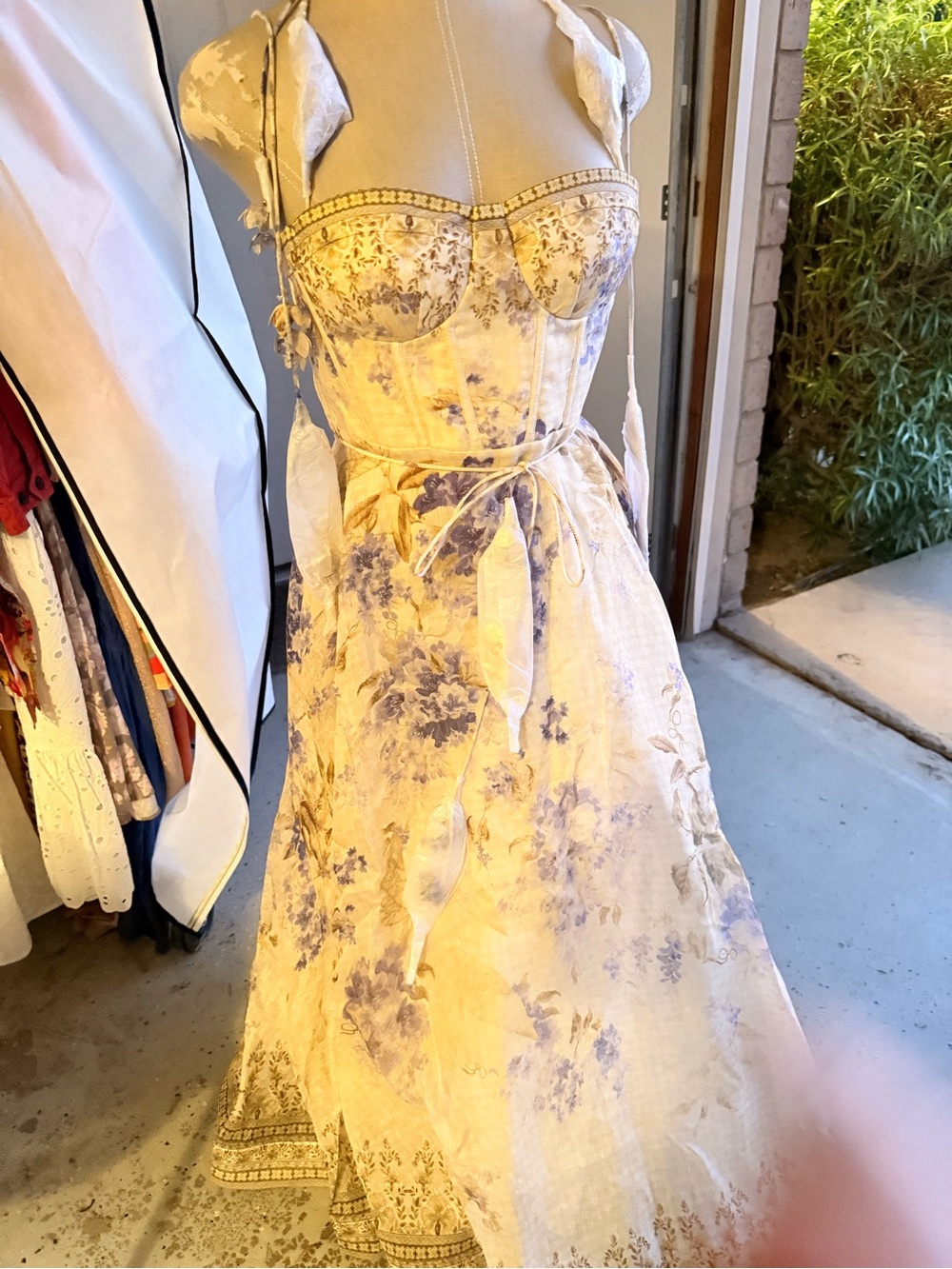 Zimmermann Cream Midi Dress with Lavender Floral Print - Picture 5 of 6